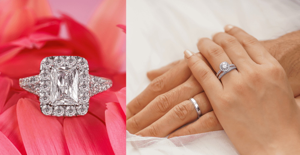 Viên kim cương chủ nổi bật trên nhẫn.