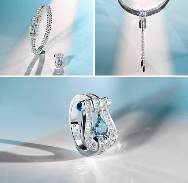 Viên kim cương “Fred Audacious Blue” 8,88 carat là viên đầu tiên từ phòng thí nghiệm mà thương hiệu Pháp Fred dùng làm đồ trang sức