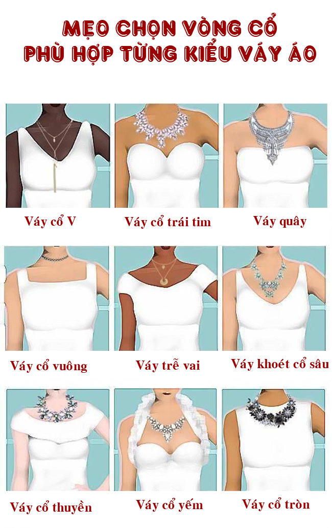 Chọn dây chuyền theo cổ áo: