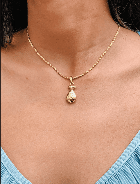 Mặt dây chuyền hình túi tiền bằng vàng 18k tăng cường vận may tài lộc 1