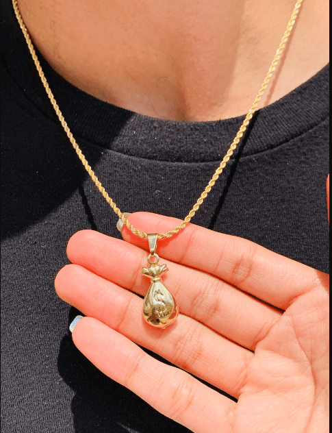 Mặt dây chuyền hình túi tiền bằng vàng 18k tăng cường vận may tài lộc