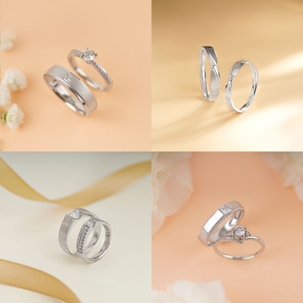 Nhẫn cưới vàng trắng 14K