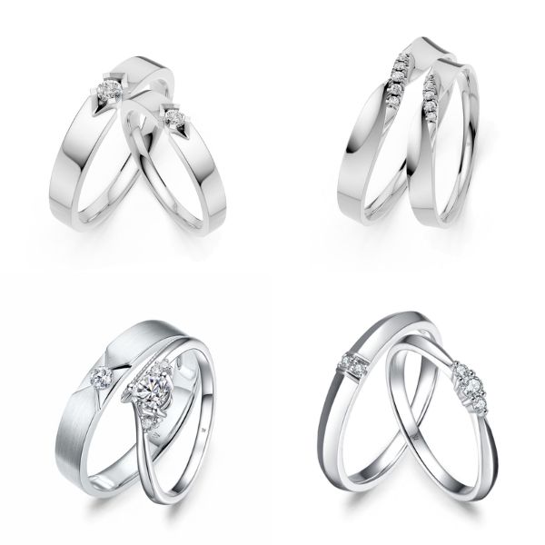 Nhẫn cưới vàng trắng đính đá