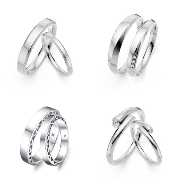 Nhẫn cưới vàng trắng trơn tối giản