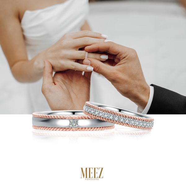 Cặp nhẫn cưới đính kim cương tấm The Predestined