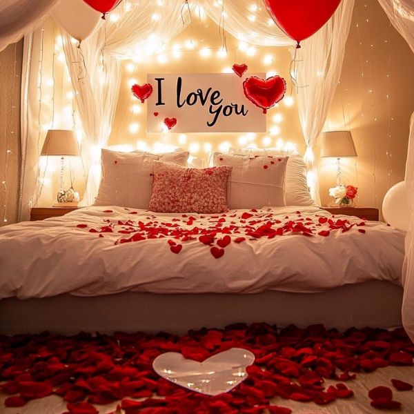 Trang trí phòng cưới với đèn trang trí và nến