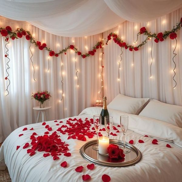 Trang trí phòng cưới với đèn trang trí và nến