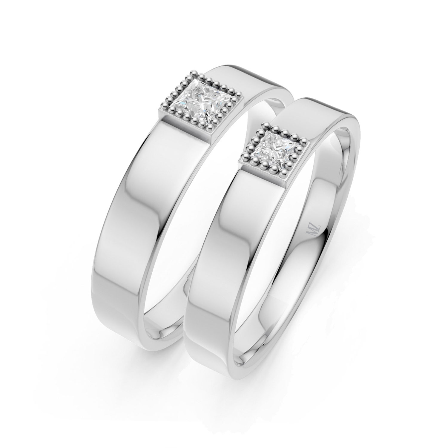 Cặp Nhẫn Cưới 10K CZ Paris Love-Solid Band Cặp Nhẫn Cưới 10K CZ Paris Love-Solid Band