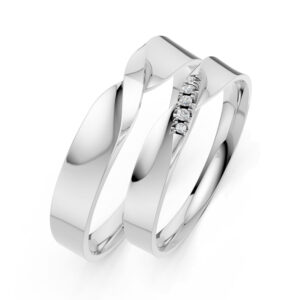 Cặp Nhẫn Cưới 14K CZ Heartstrings - Slim Design(Solid Band)