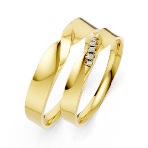 Cặp Nhẫn Cưới 14K CZ Heartstrings - Slim Design(Solid Band)