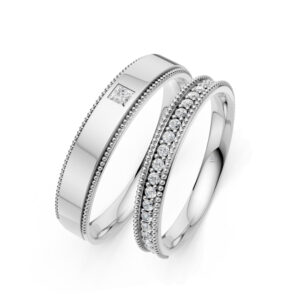 Cặp Nhẫn Cưới 10K CZ Our Day - Slim Design(Solid Band)