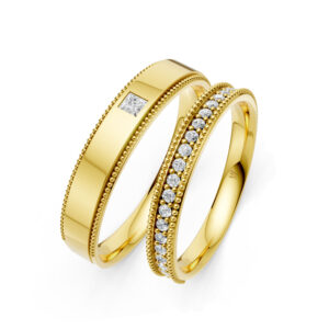 Cặp Nhẫn Cưới 10K CZ Our Day - Slim Design(Solid Band)