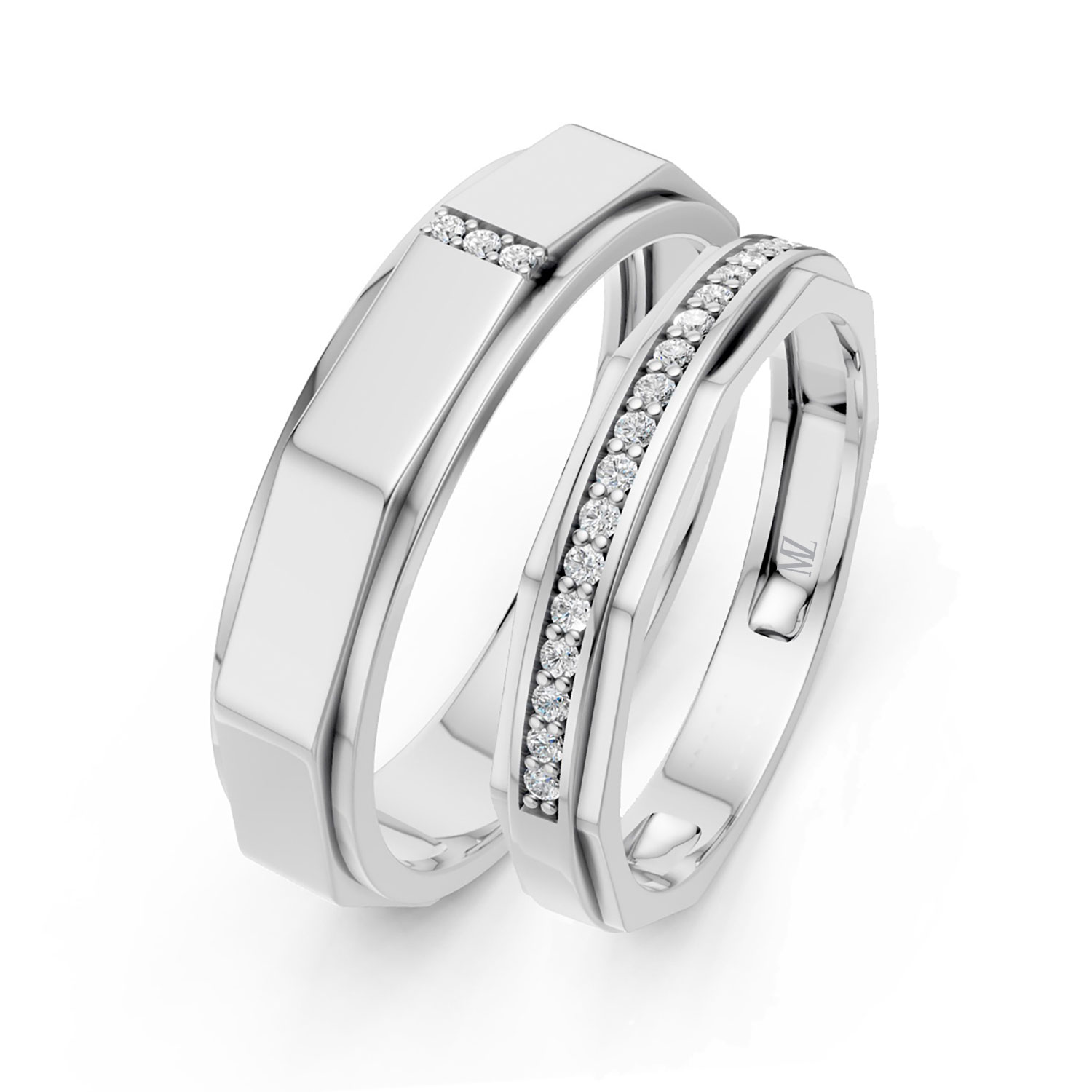 JDR1824-LM-KW Cặp Nhẫn Cưới 14K CZ Big Love