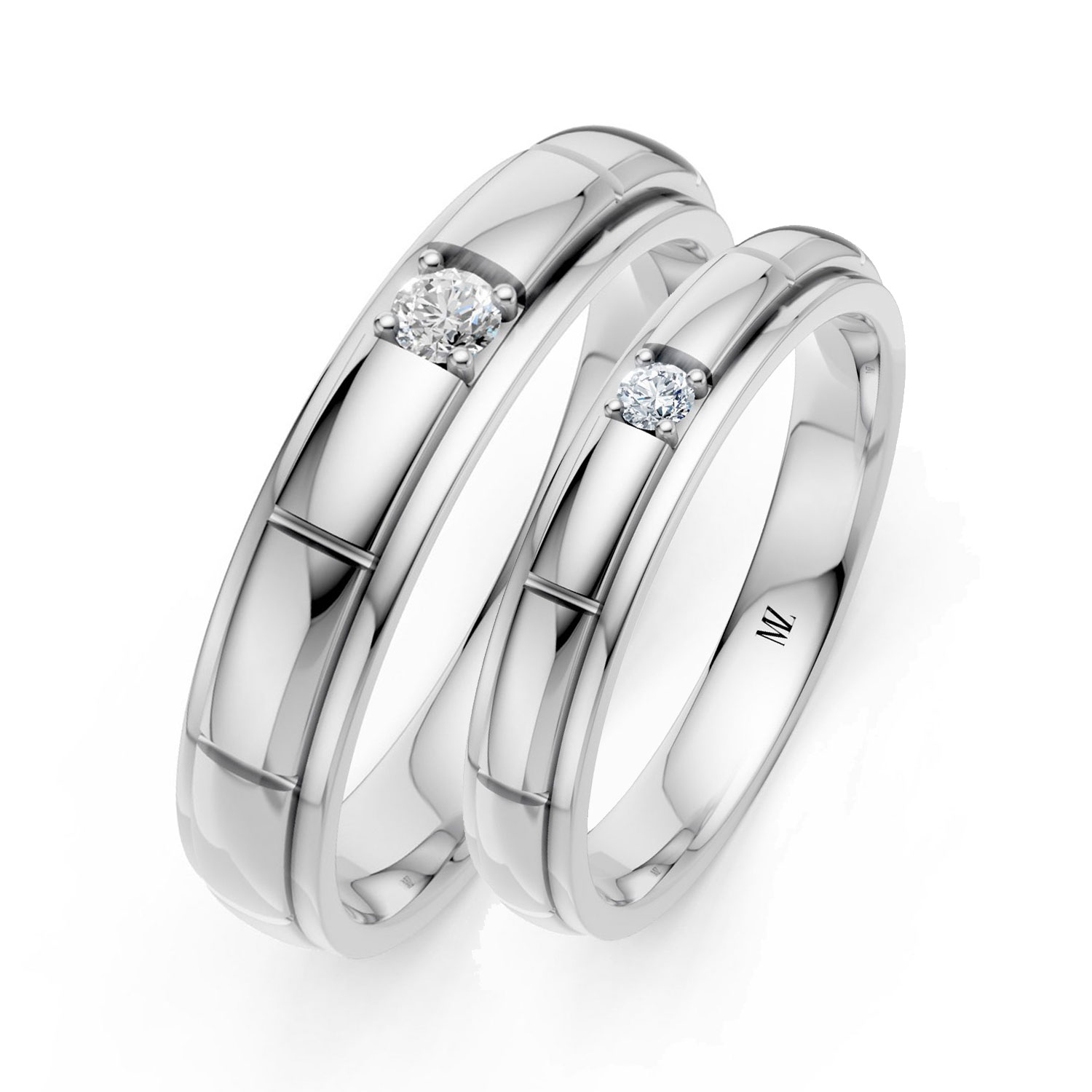 JDR2494-LM-KW Cặp Nhẫn Cưới 14K Kim Cương Simple Love