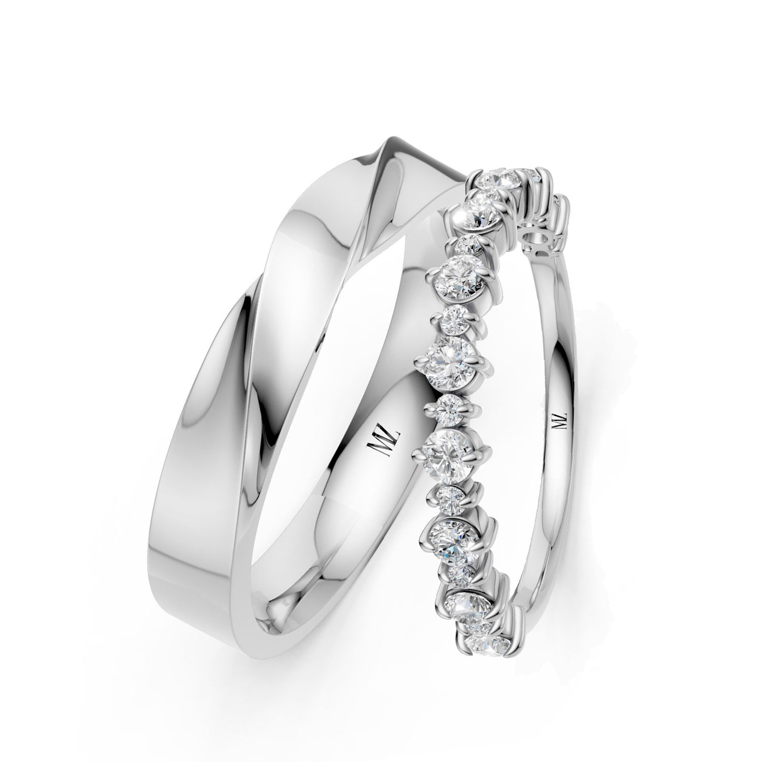 JDR2544-LM-KW Cặp Nhẫn Cưới 14K CZ Brillante Amor