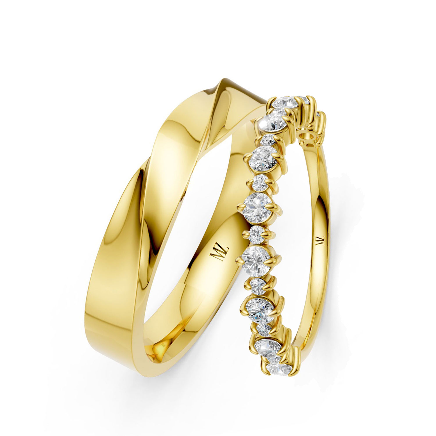 JDR2544-LM-KY Cặp Nhẫn Cưới 14K CZ Brillante Amor