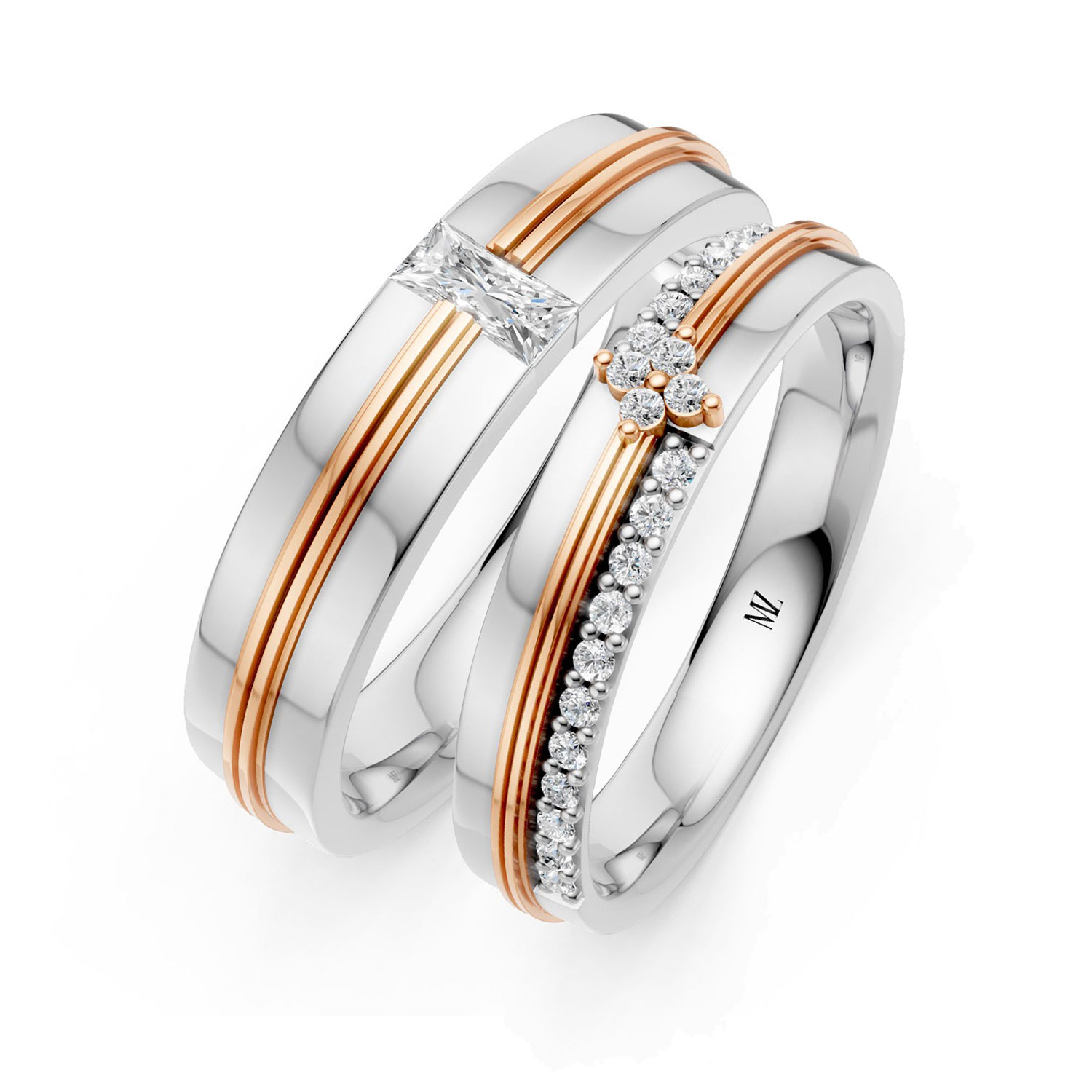 JDR2601-LM-KRW Cặp Nhẫn Cưới 14K Kim Cương The Marleys
