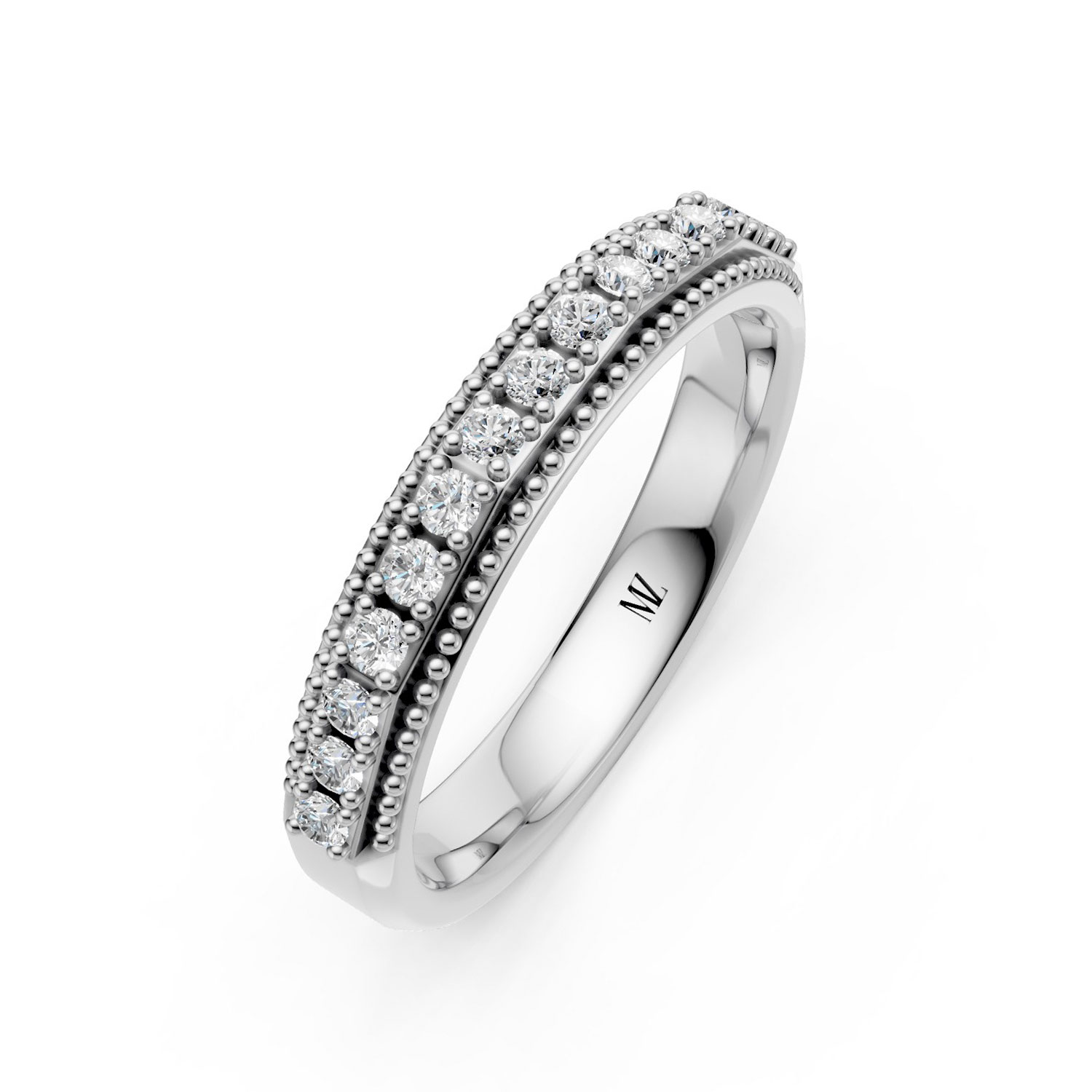 JDR2652B-L-P-KW Nhẫn Cưới Nữ 14K CZ Caro
