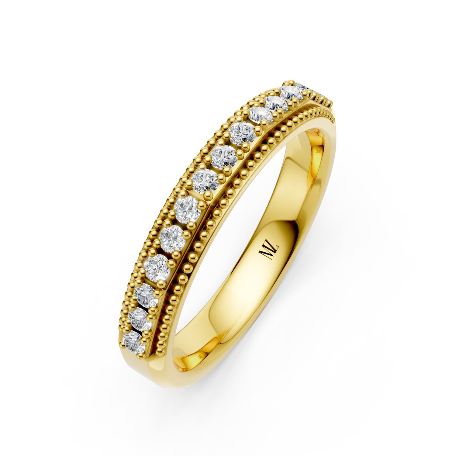 JDR2652B-L-P-KY Nhẫn Cưới Nữ 14K CZ Caro