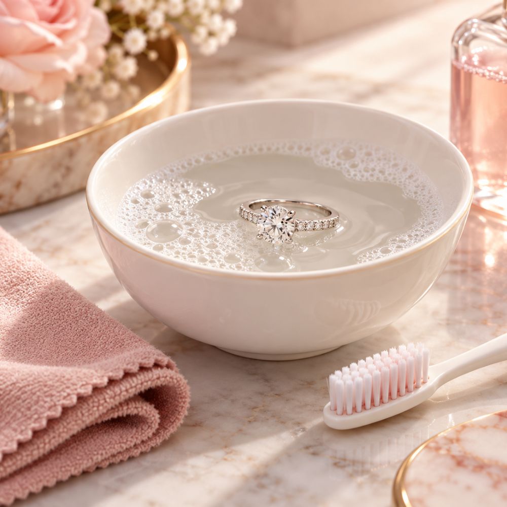 Cách làm sáng kim cương bằng nước ấm và nước rửa chén