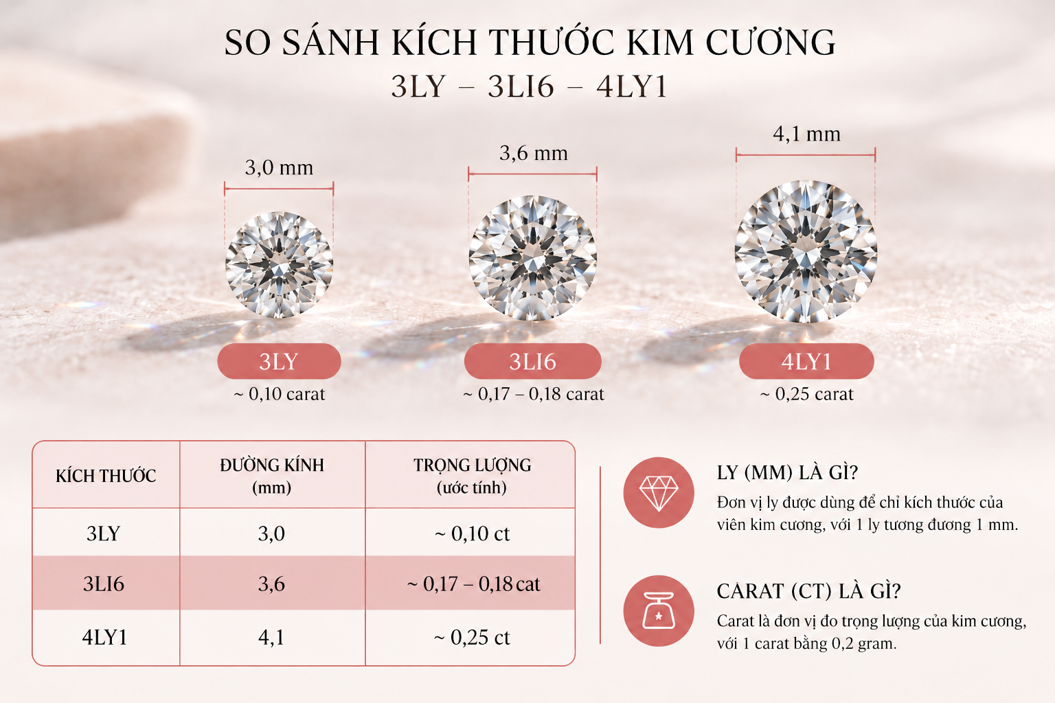 Kim cương 3li6 là bao nhiêu carat?