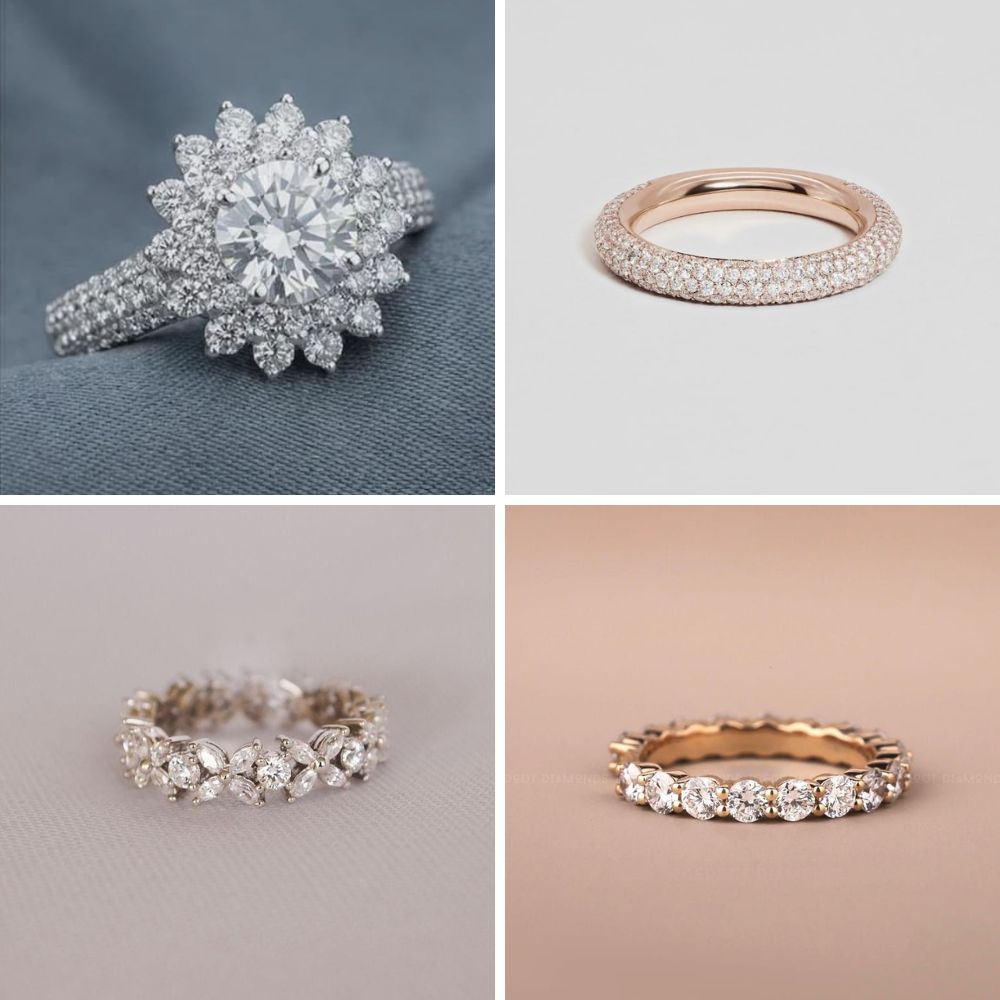 Nhẫn Moissanite đính đá tấm (Pavé)