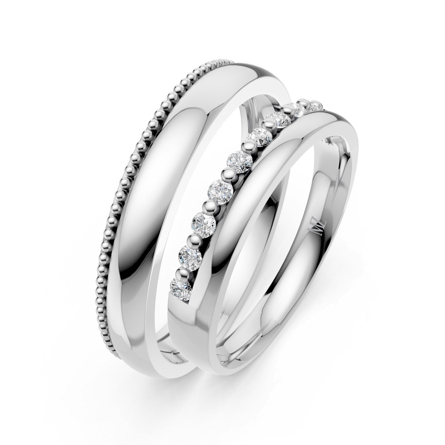RP15080-LM-KW Cặp Nhẫn Cưới 14K CZ Be Together