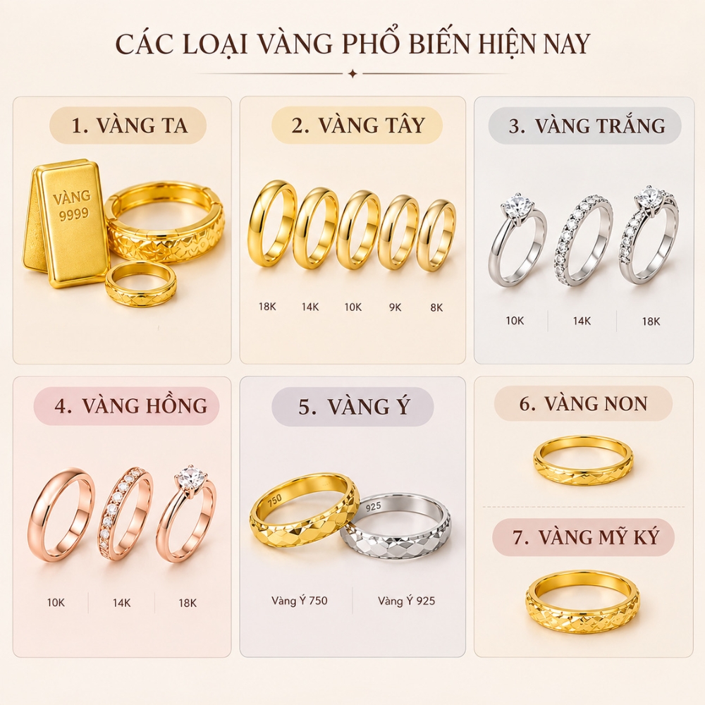 Các loại vàng phổ biến trên thị trường hiện nay