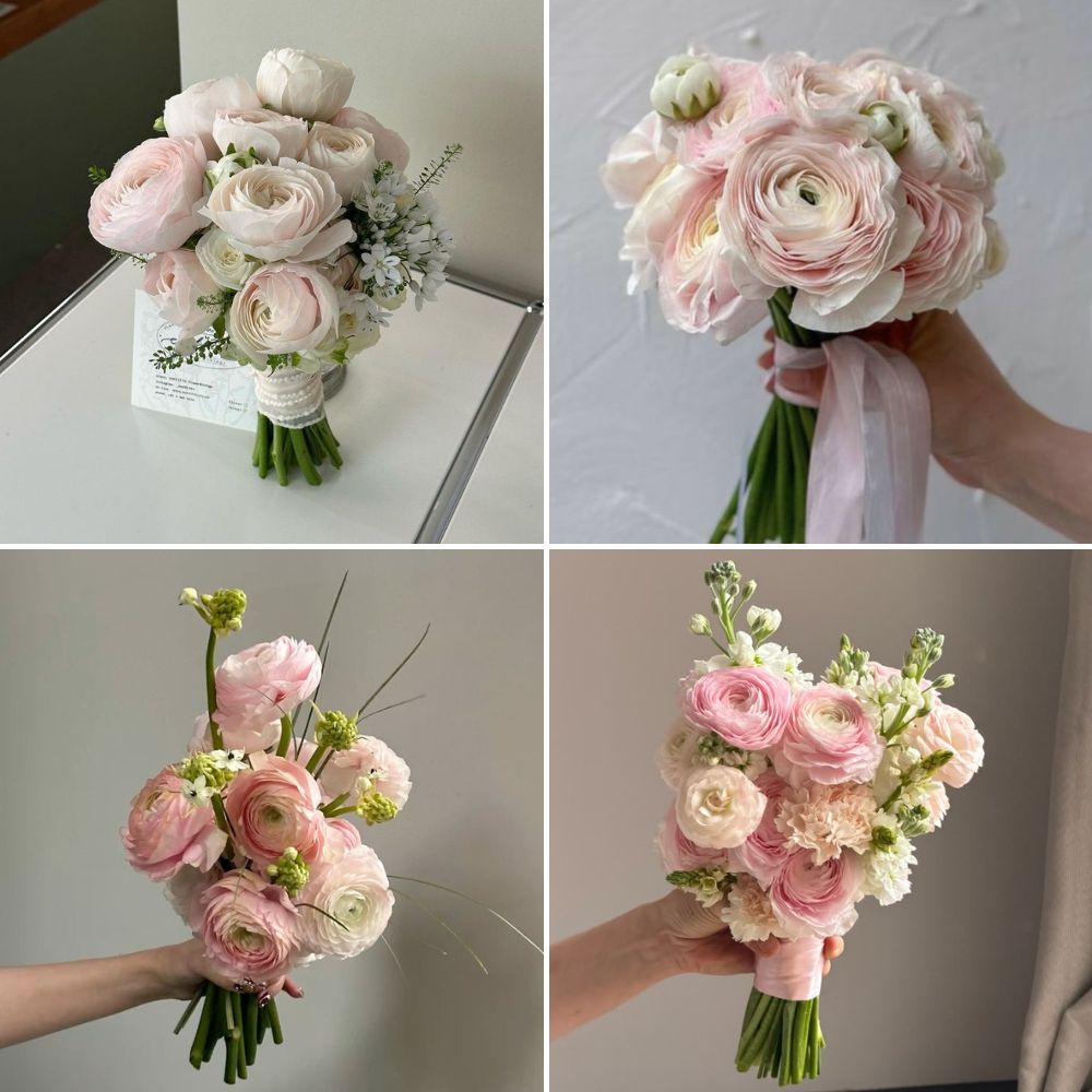Bó hoa cưới mao lương trắng phối màu pastel